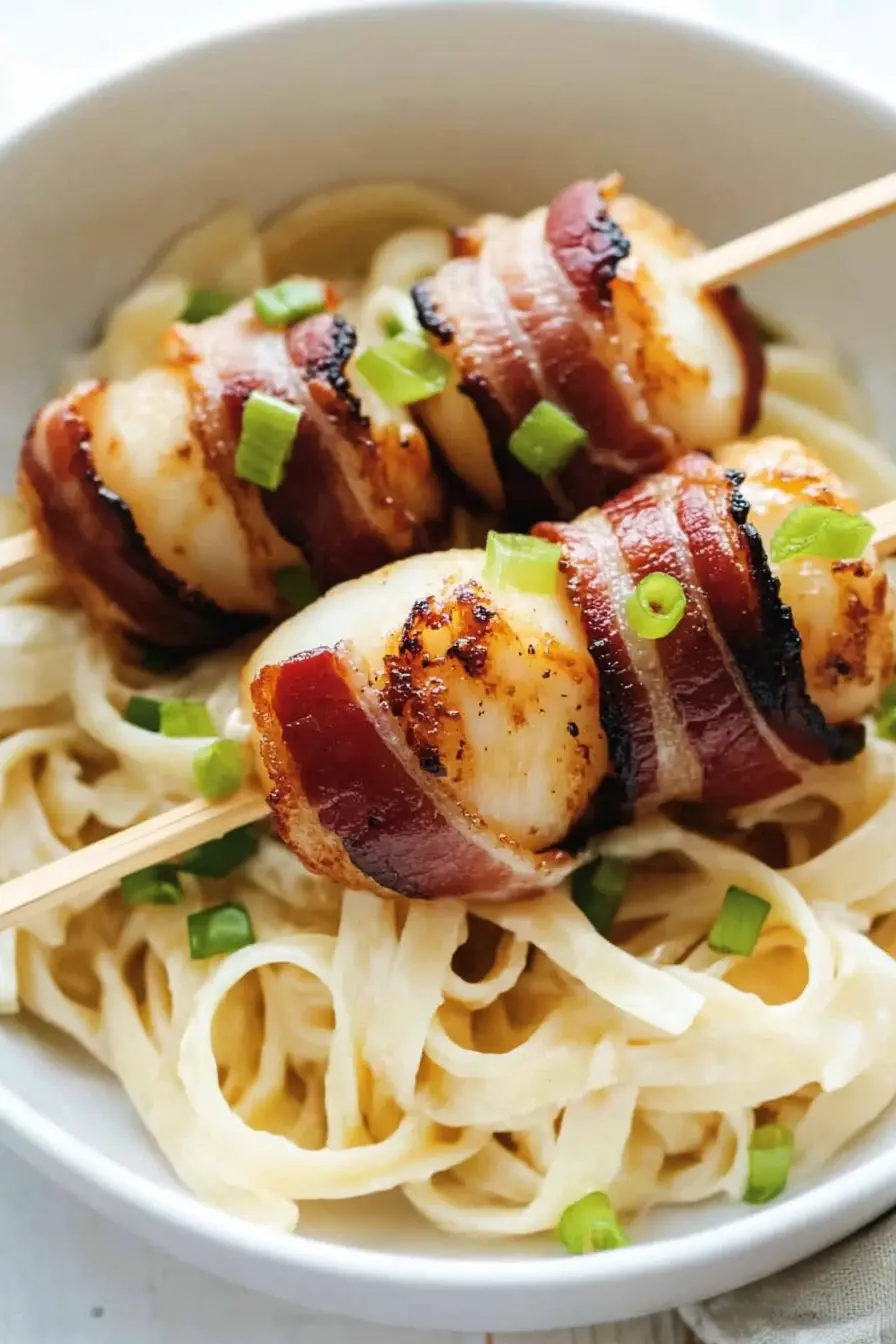 Savory Bacon Wrapped Scallops Pasta