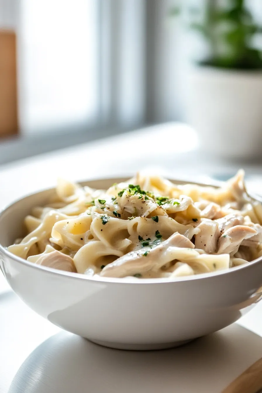 Juicy Crockpot Chicken Noodle Casserole