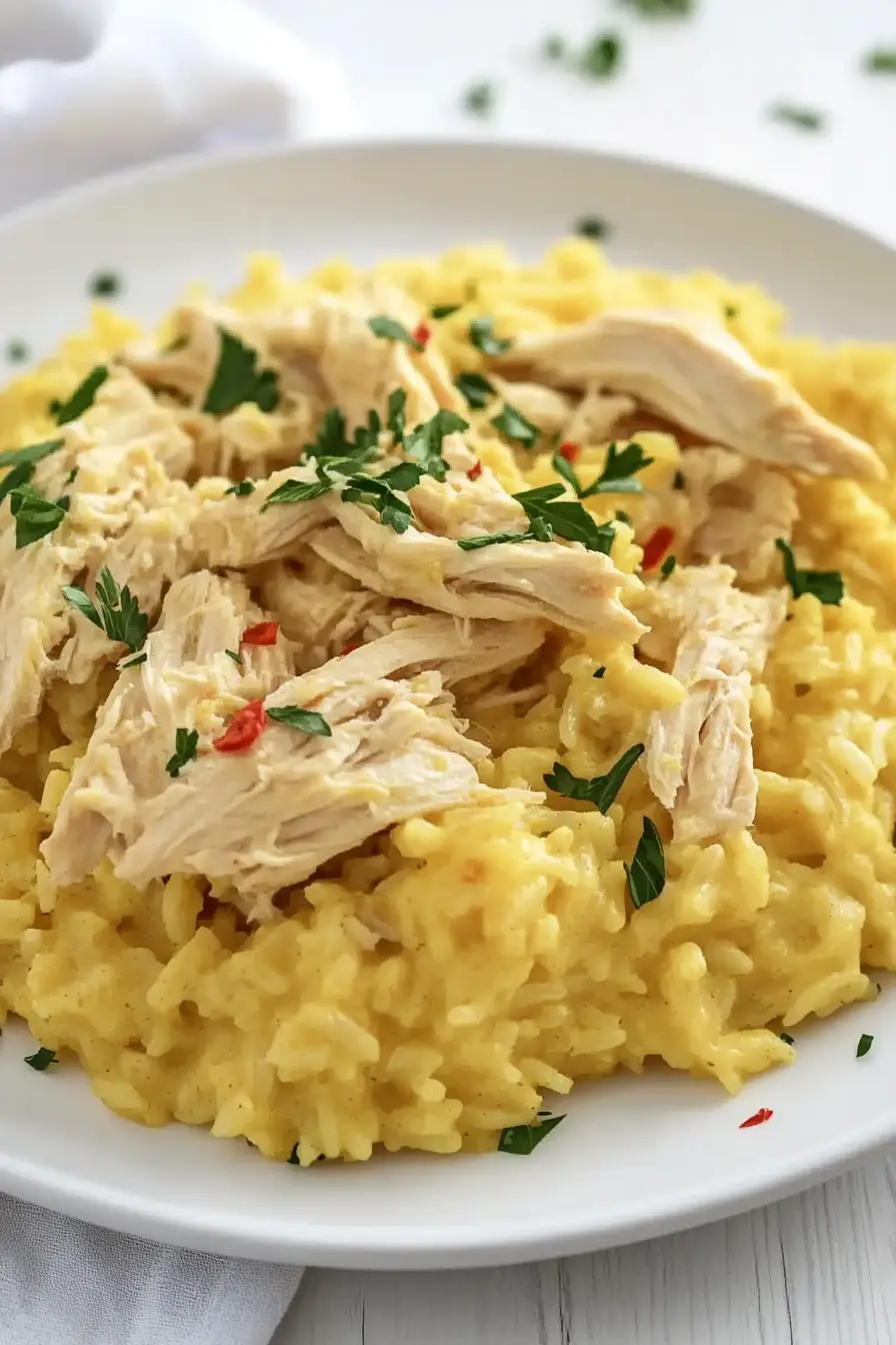 Juicy Crockpot Chicken with Yellow Rice