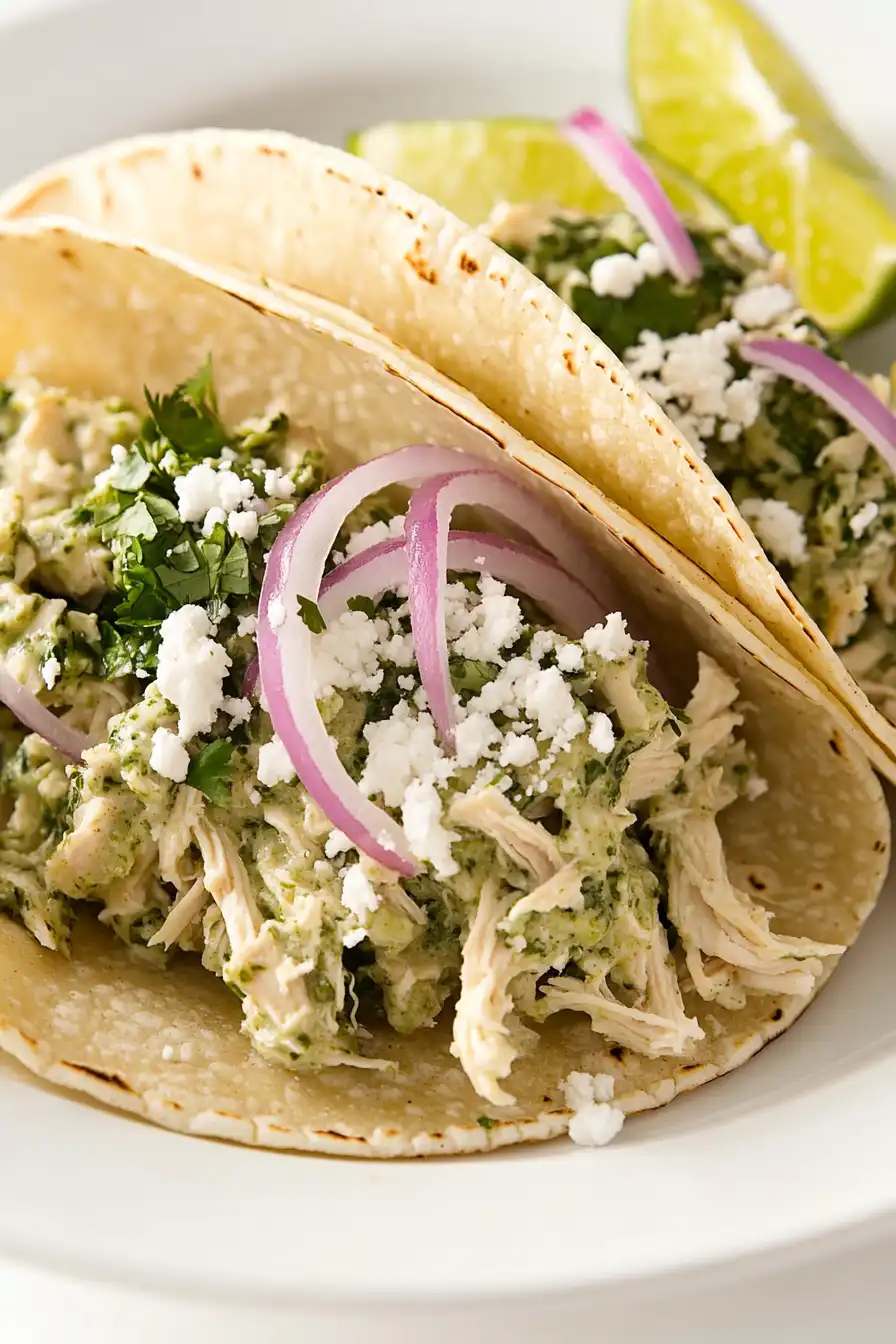 Juicy Crockpot Verde Chicken Tacos