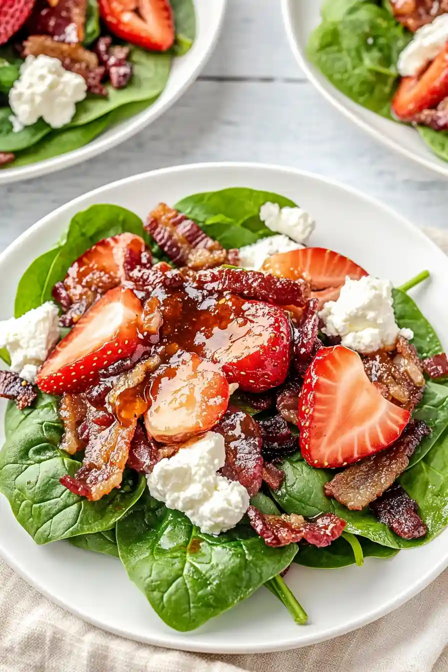 Easy Strawberry Spinach Salad with Hot Bacon Dressing