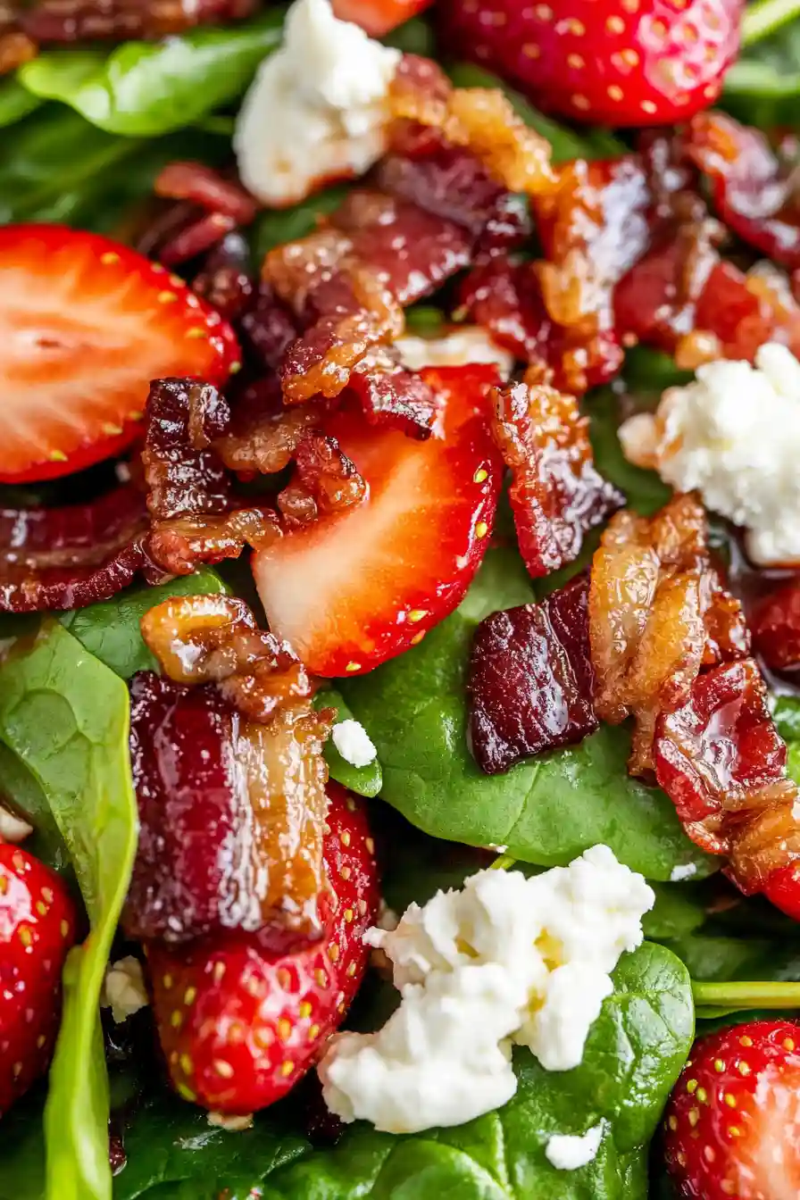Easy Strawberry Spinach Salad with Hot Bacon Dressing