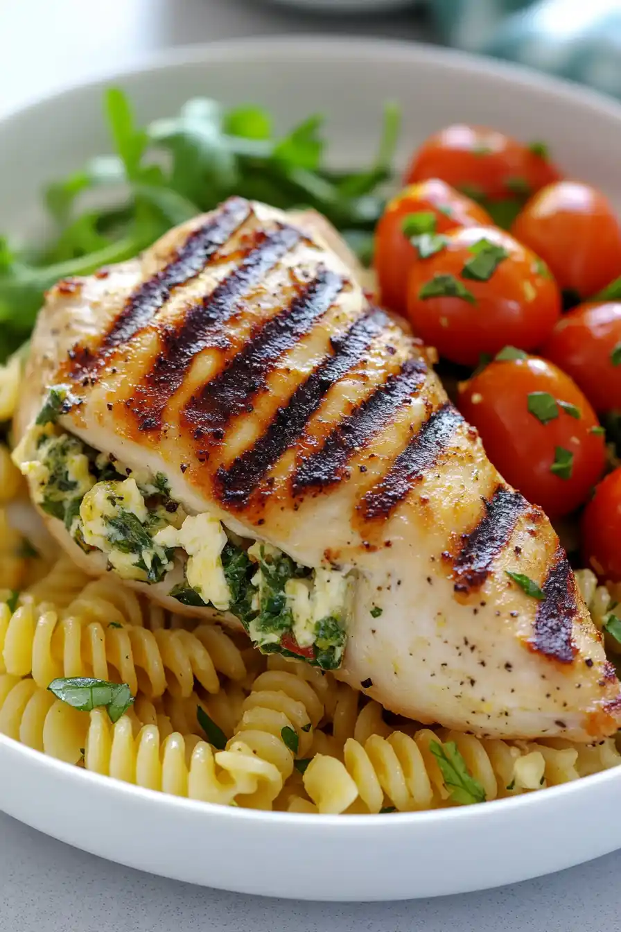 Juicy Stuffed Chicken Breast Over Pasta