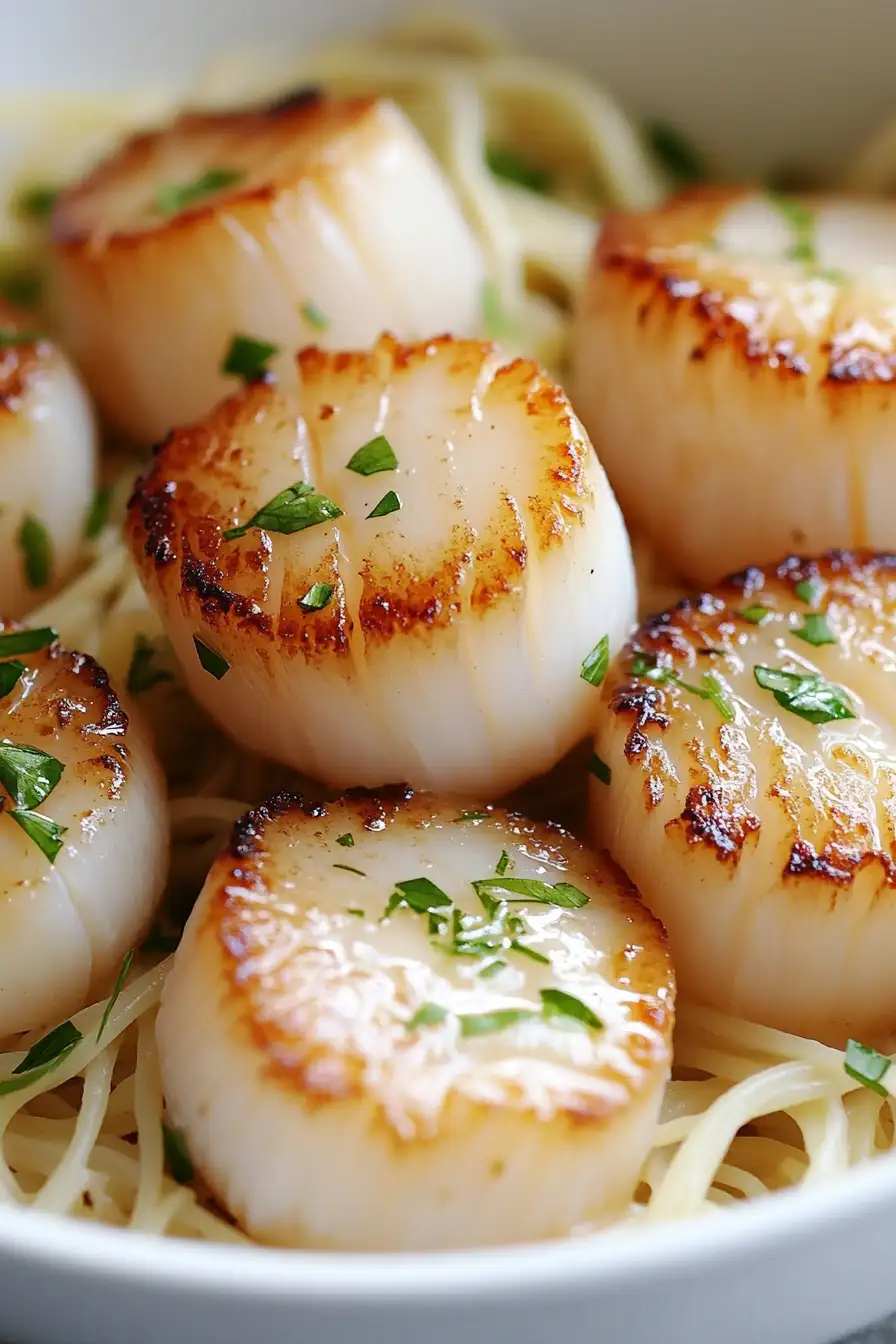 Elegant Pan Seared Scallops with Angel Hair Pasta