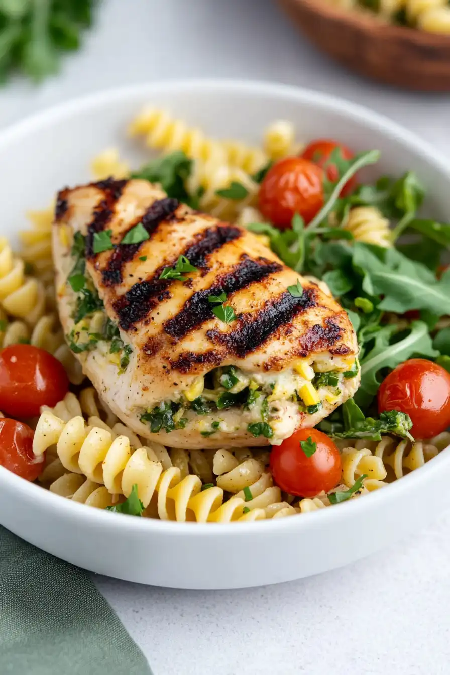 Juicy Stuffed Chicken Breast Over Pasta