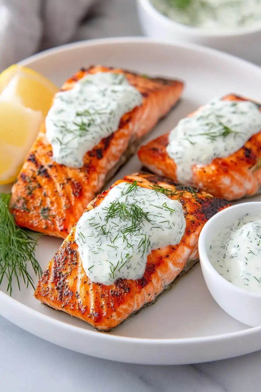 Easy Grilled Salmon with Yogurt Sauce