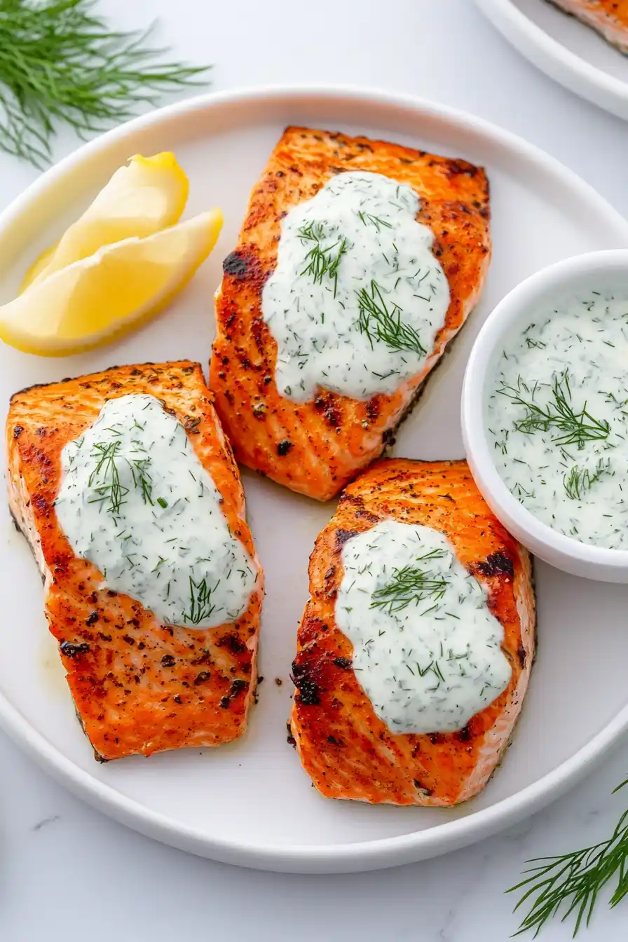 Easy Grilled Salmon with Yogurt Sauce