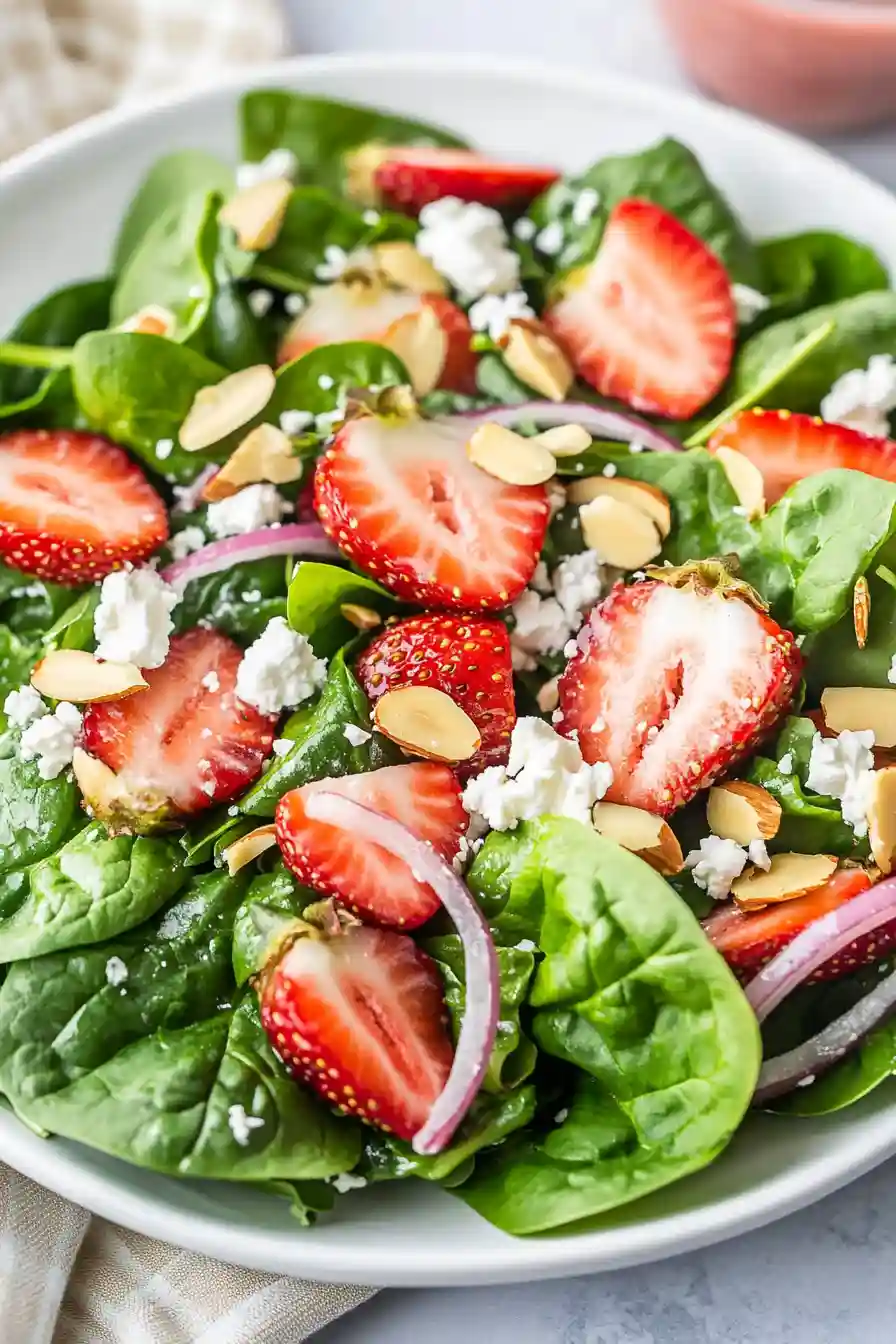 Fresh Spinach Strawberry Feta Almond Salad