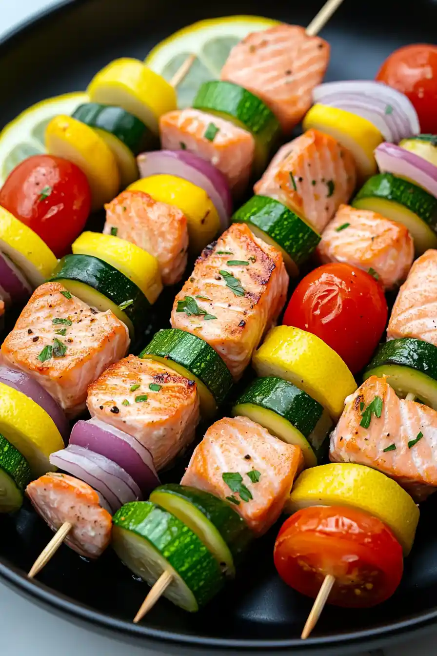 Healthy Mediterranean Grilled Salmon Kabobs