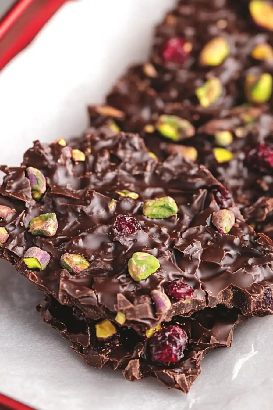 Crunchy Dark Chocolate Pistachio Cranberry Bark