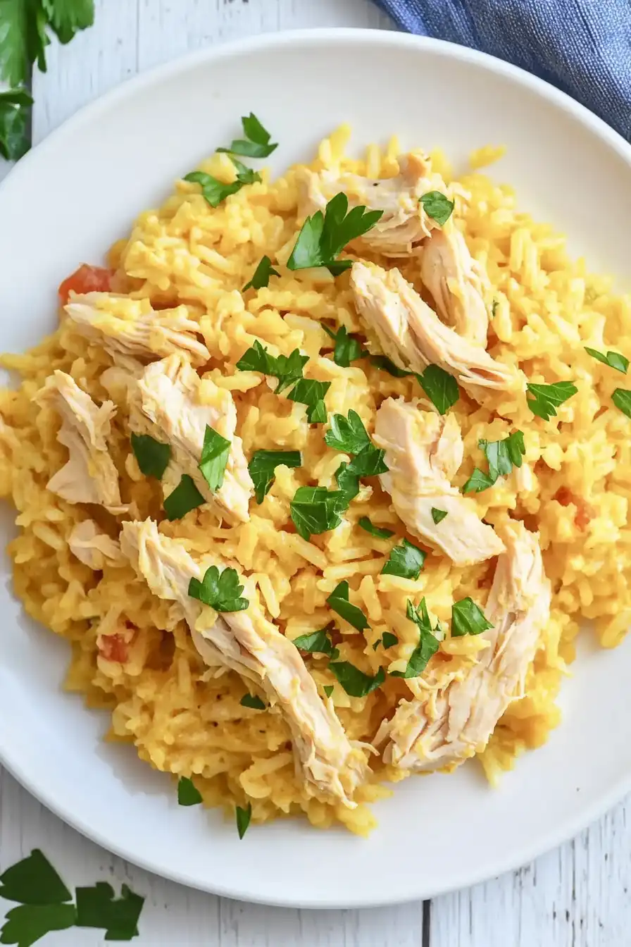Juicy Crockpot Chicken with Yellow Rice