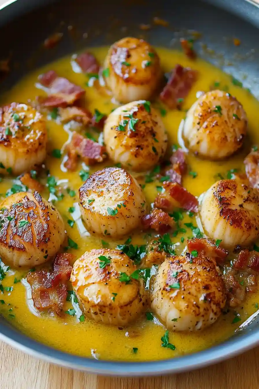 Elegant Seared Scallops with Bacon in Lemon Butter Sauce