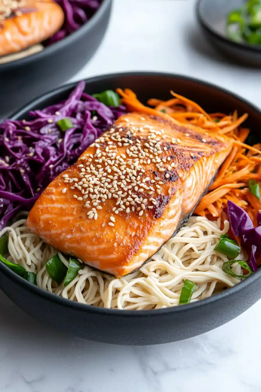 Healthy Grilled Salmon Noodle Bowl