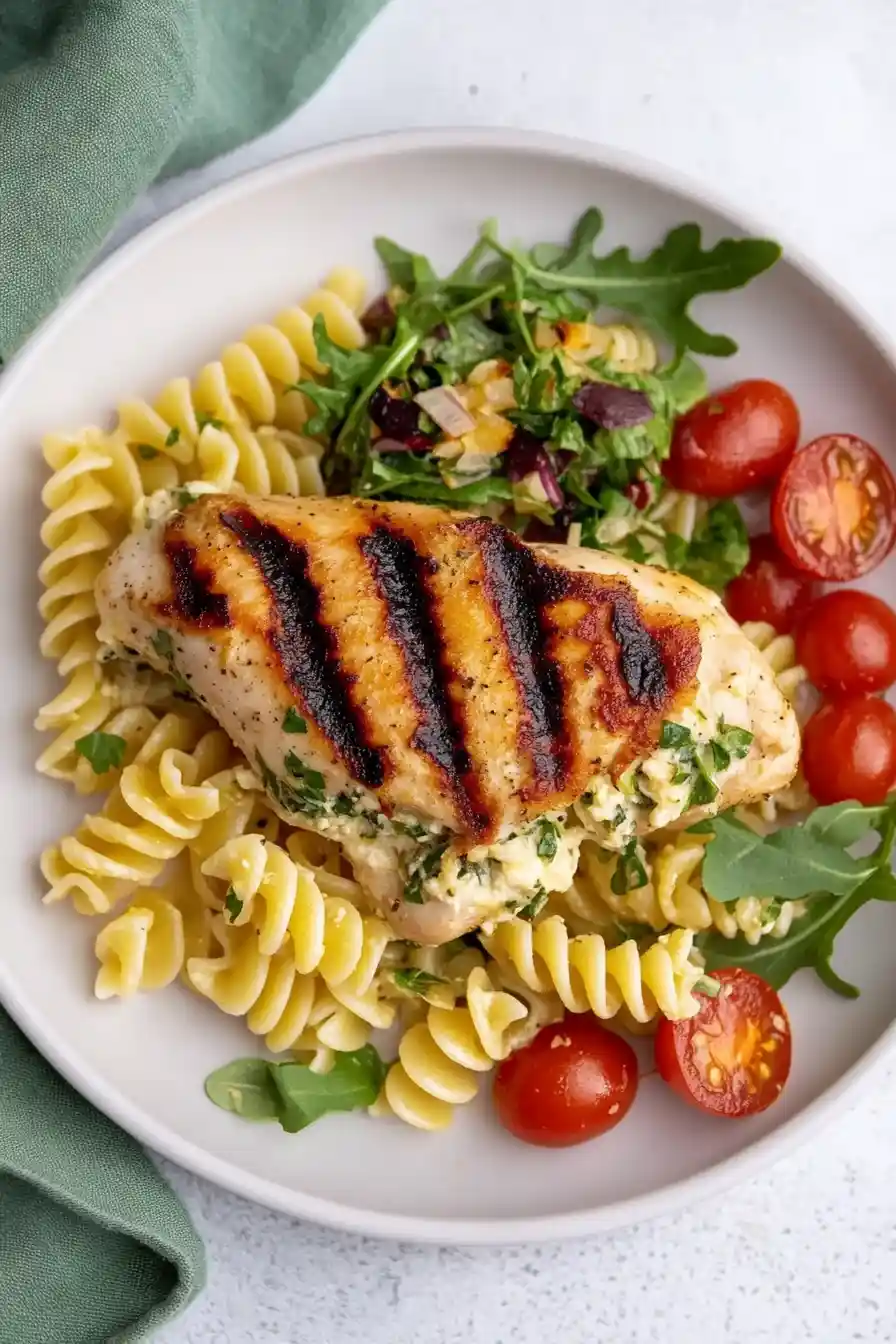 Juicy Stuffed Chicken Breast Over Pasta
