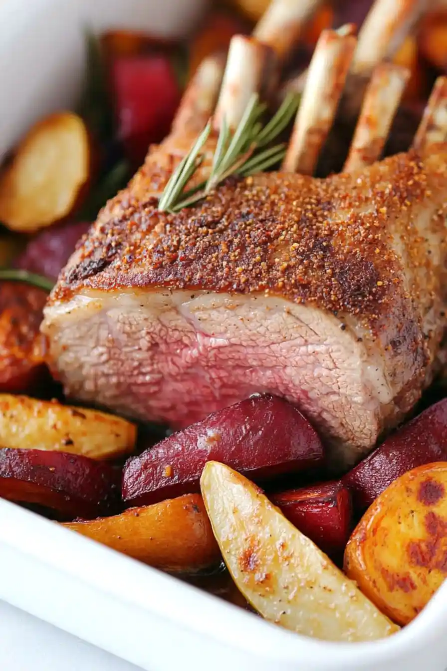 Simple Rack of Lamb with Roasted Vegetables
