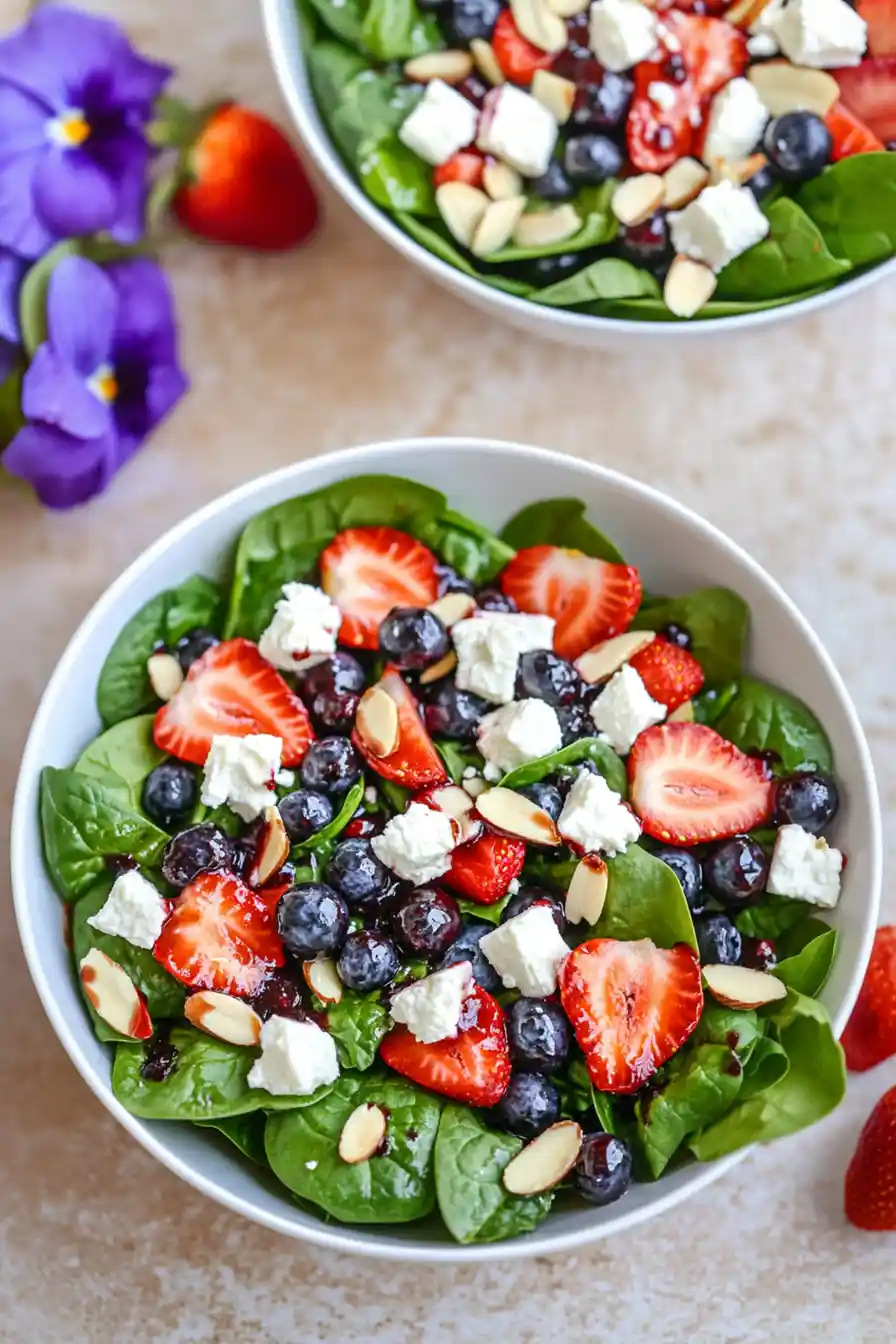 Delicious Strawberry Spinach Salad with Blueberry and Feta