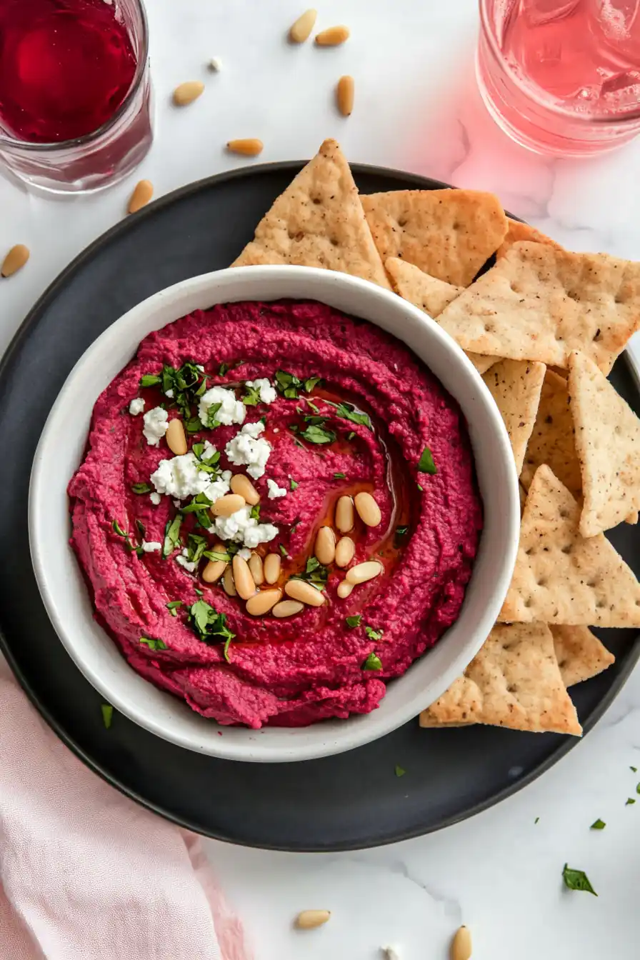 Whipped Beet Hummus with Goat Cheese