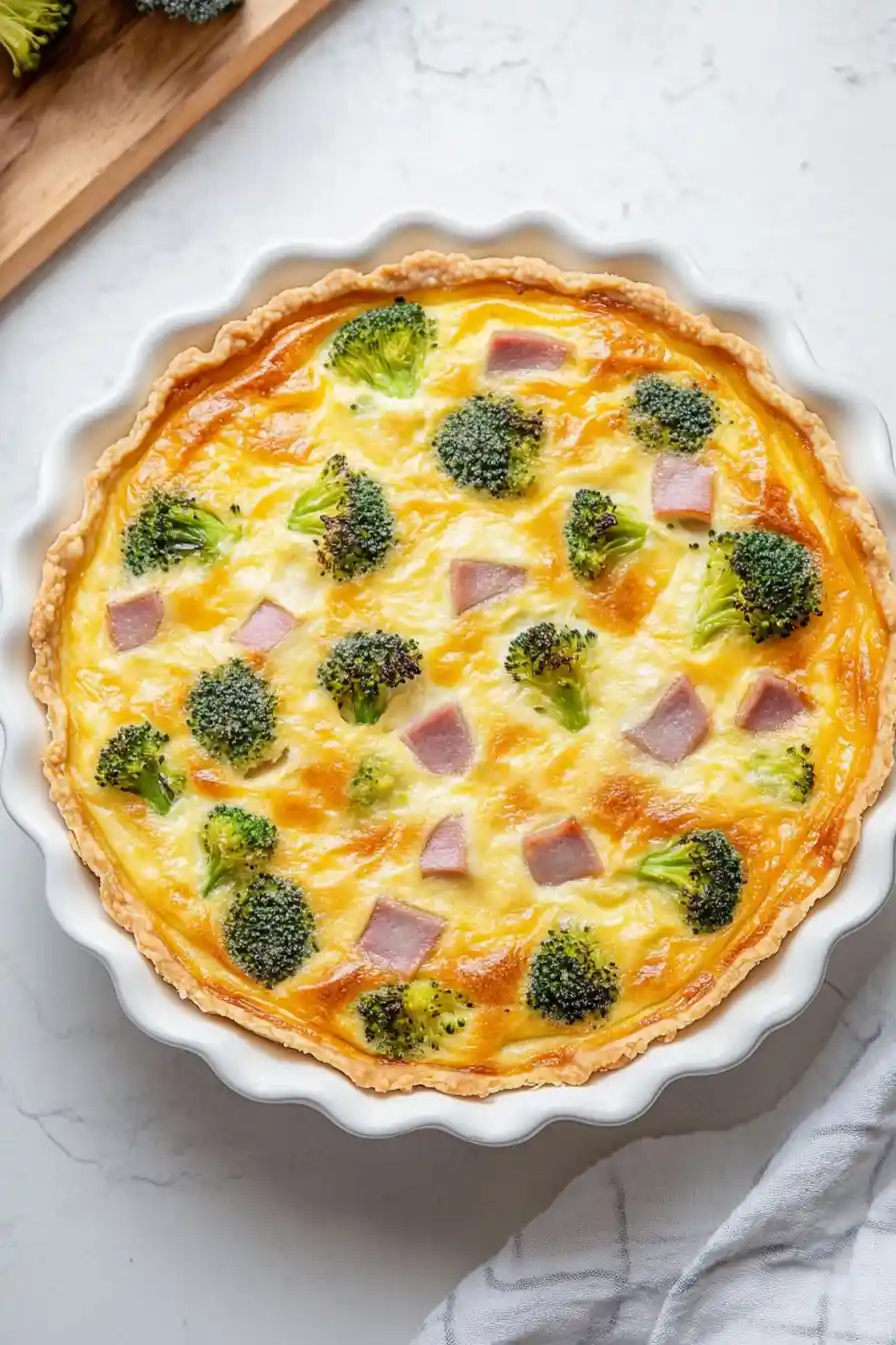 Fluffy Broccoli, Ham, and Cheese Quiche