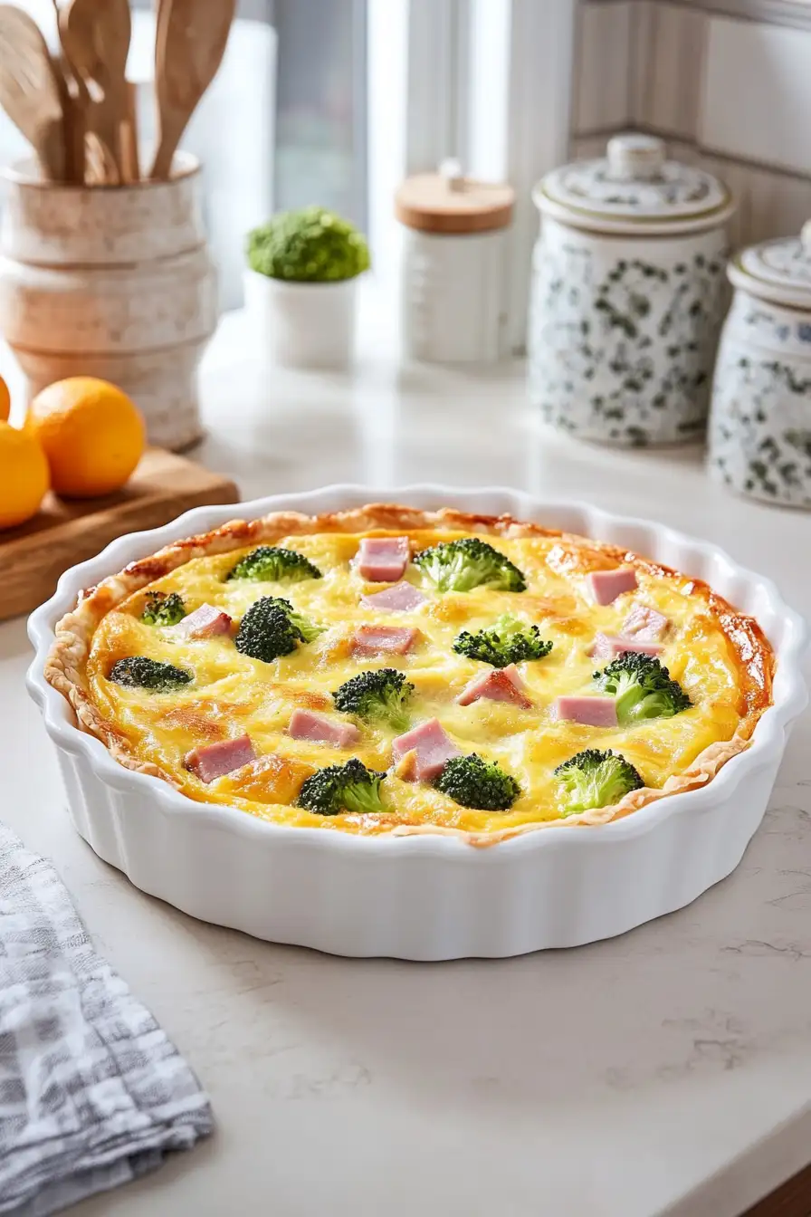 Fluffy Broccoli, Ham, and Cheese Quiche