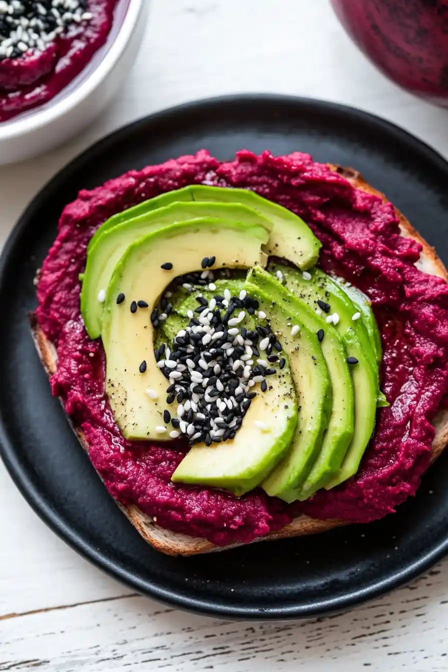 Vibrant Beet Hummus Avocado Toast
