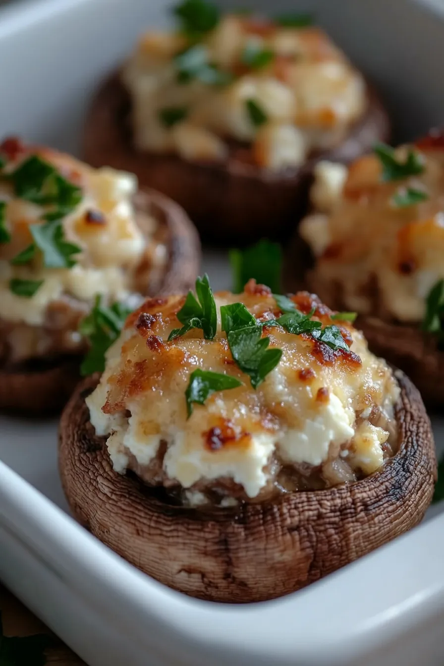 Healthy Feta Stuffed Mushrooms