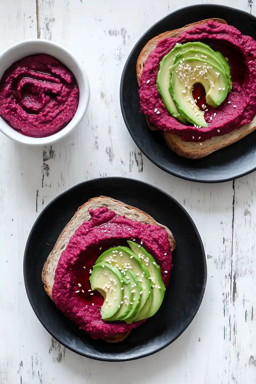 Vibrant Beet Hummus Avocado Toast