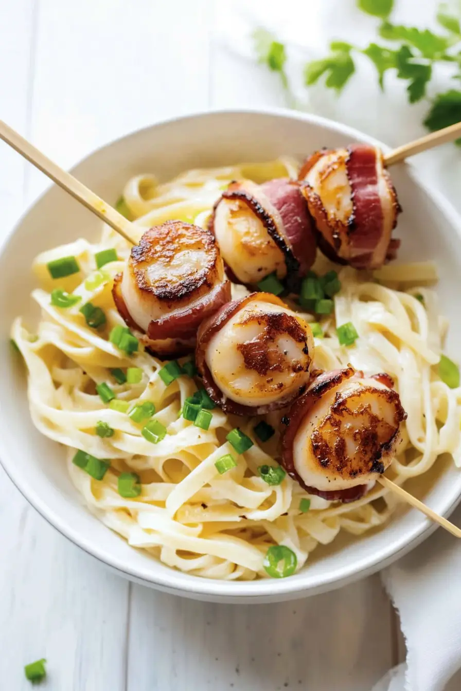Savory Bacon Wrapped Scallops Pasta
