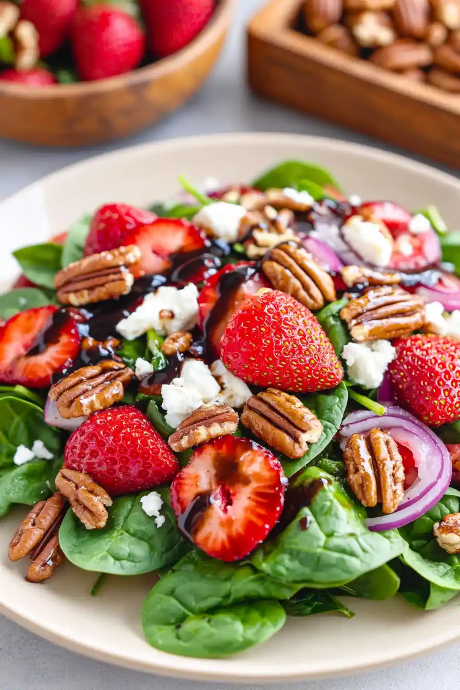 Fresh Strawberry Spinach Salad with Candied Pecans