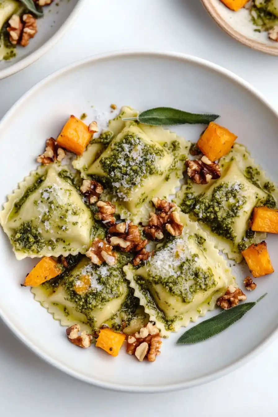Easy Butternut Squash Ravioli with Pesto
