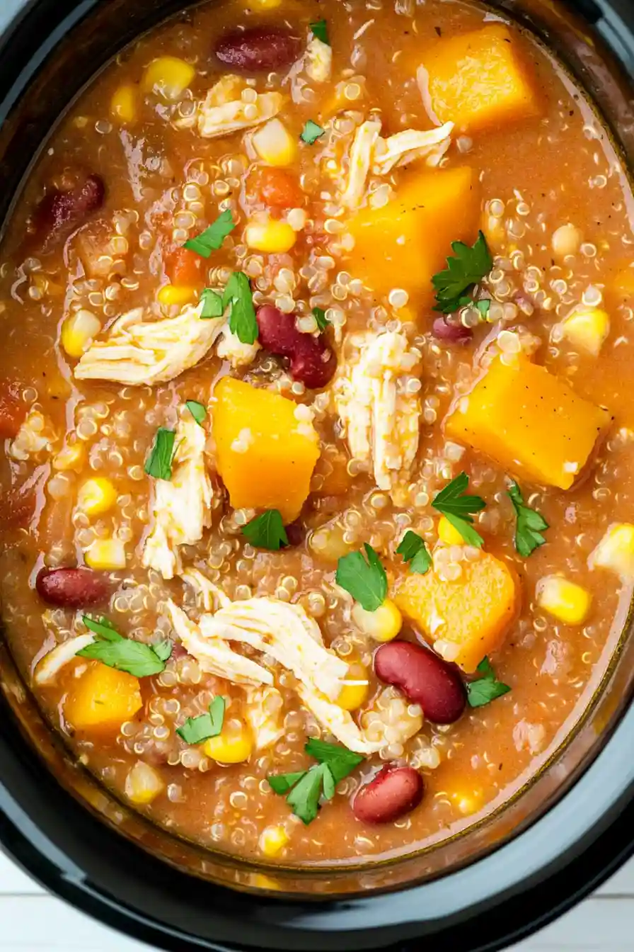 Nutritious Crockpot Butternut Squash Chicken and Quinoa Soup
