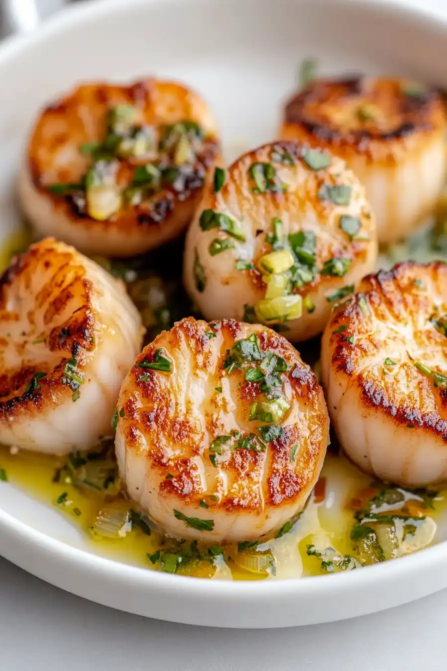 Simple Seared Scallops with Shallot Herb Sauce