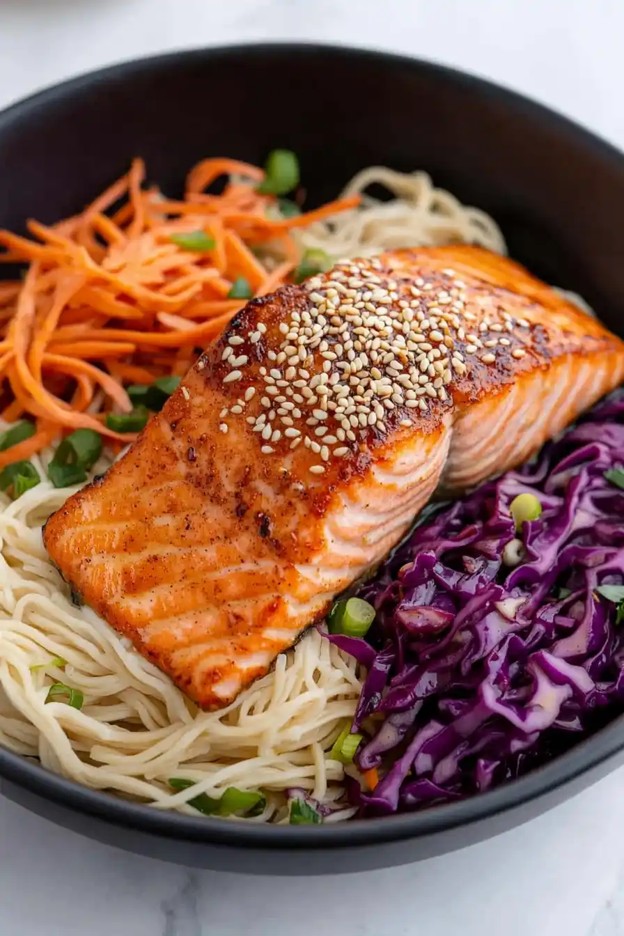 Healthy Grilled Salmon Noodle Bowl
