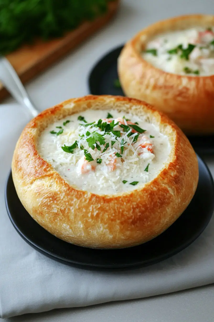 Gourmet Lobster Bisque in a Bread Bowl