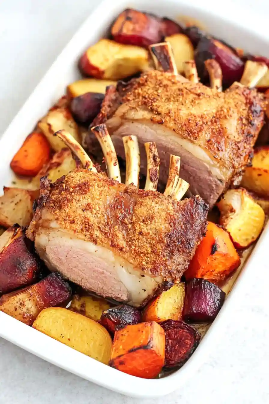 Simple Rack of Lamb with Roasted Vegetables