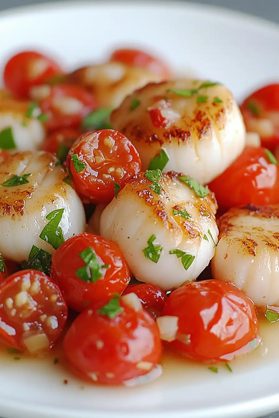 Healthy Seared Scallops with Jammy Cherry Tomatoes