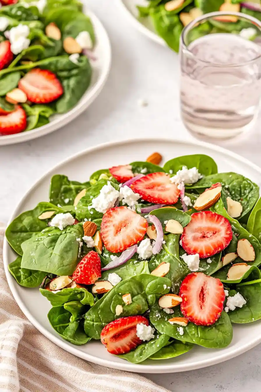 Fresh Spinach Strawberry Feta Almond Salad