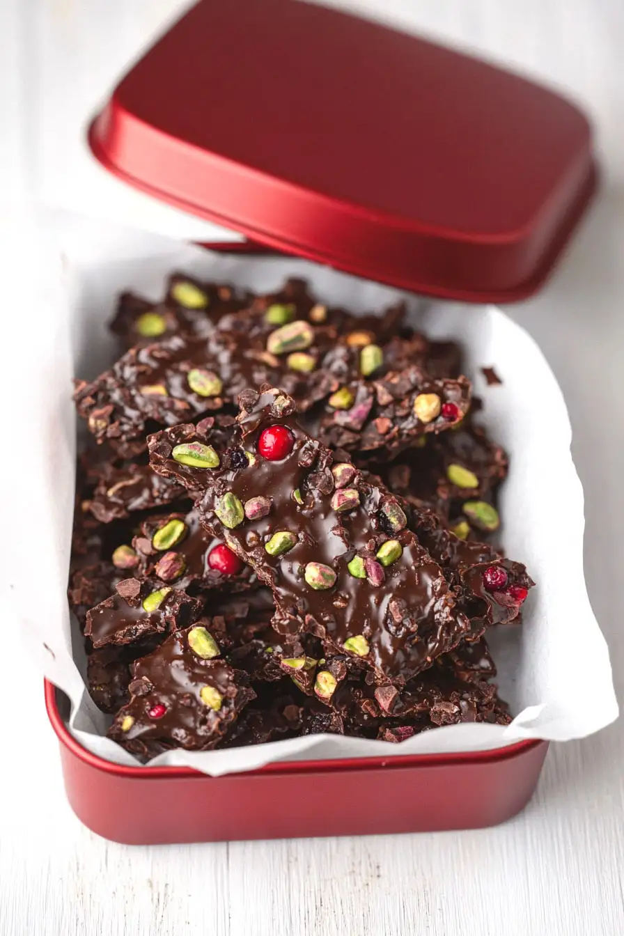 Crunchy Dark Chocolate Pistachio Cranberry Bark