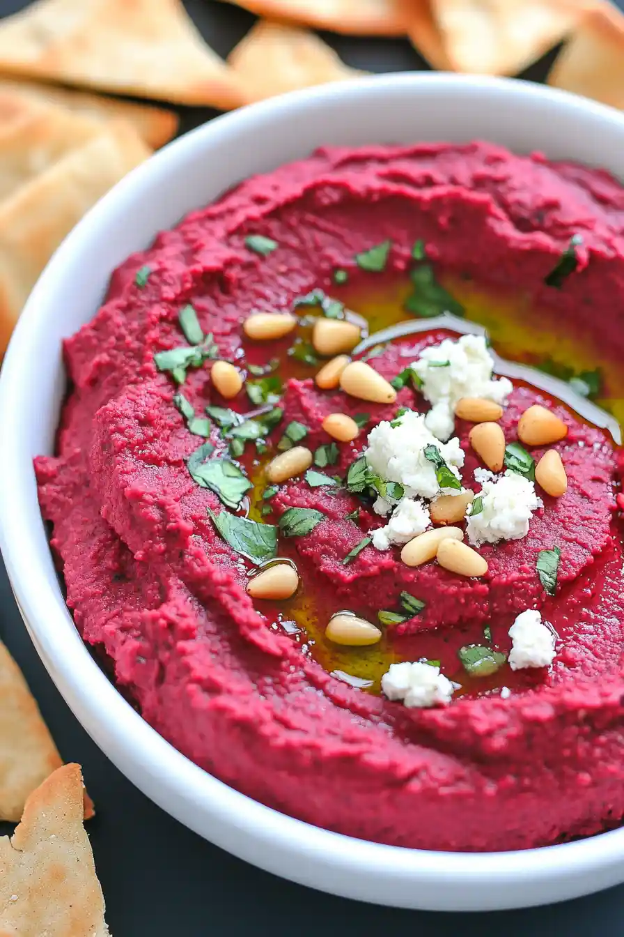 Whipped Beet Hummus with Goat Cheese