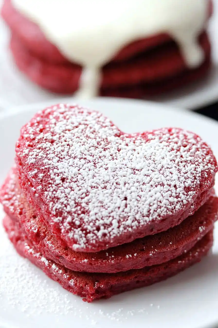 Delicious Heart Shaped Red Velvet Pancakes