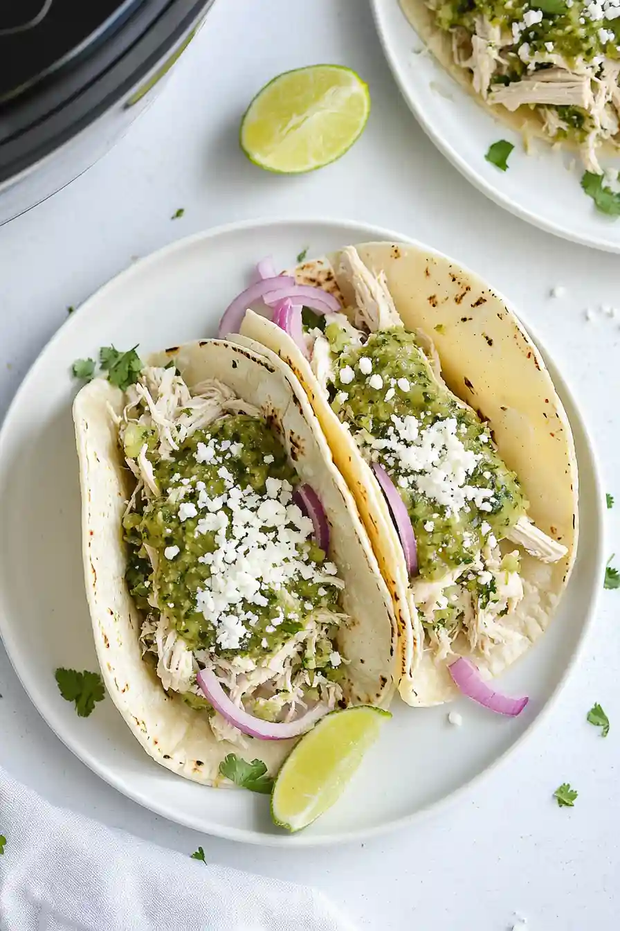 Juicy Crockpot Verde Chicken Tacos