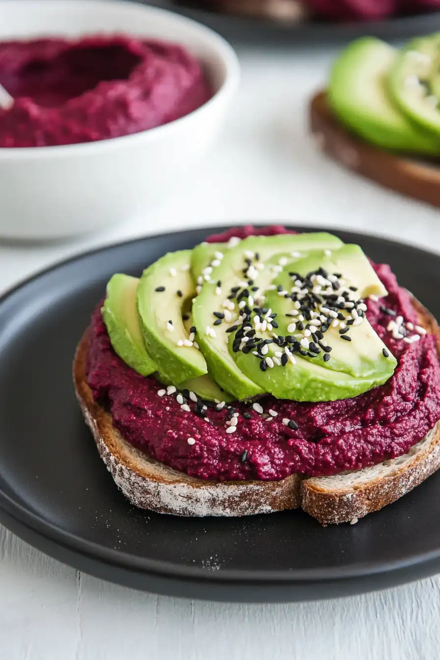Vibrant Beet Hummus Avocado Toast