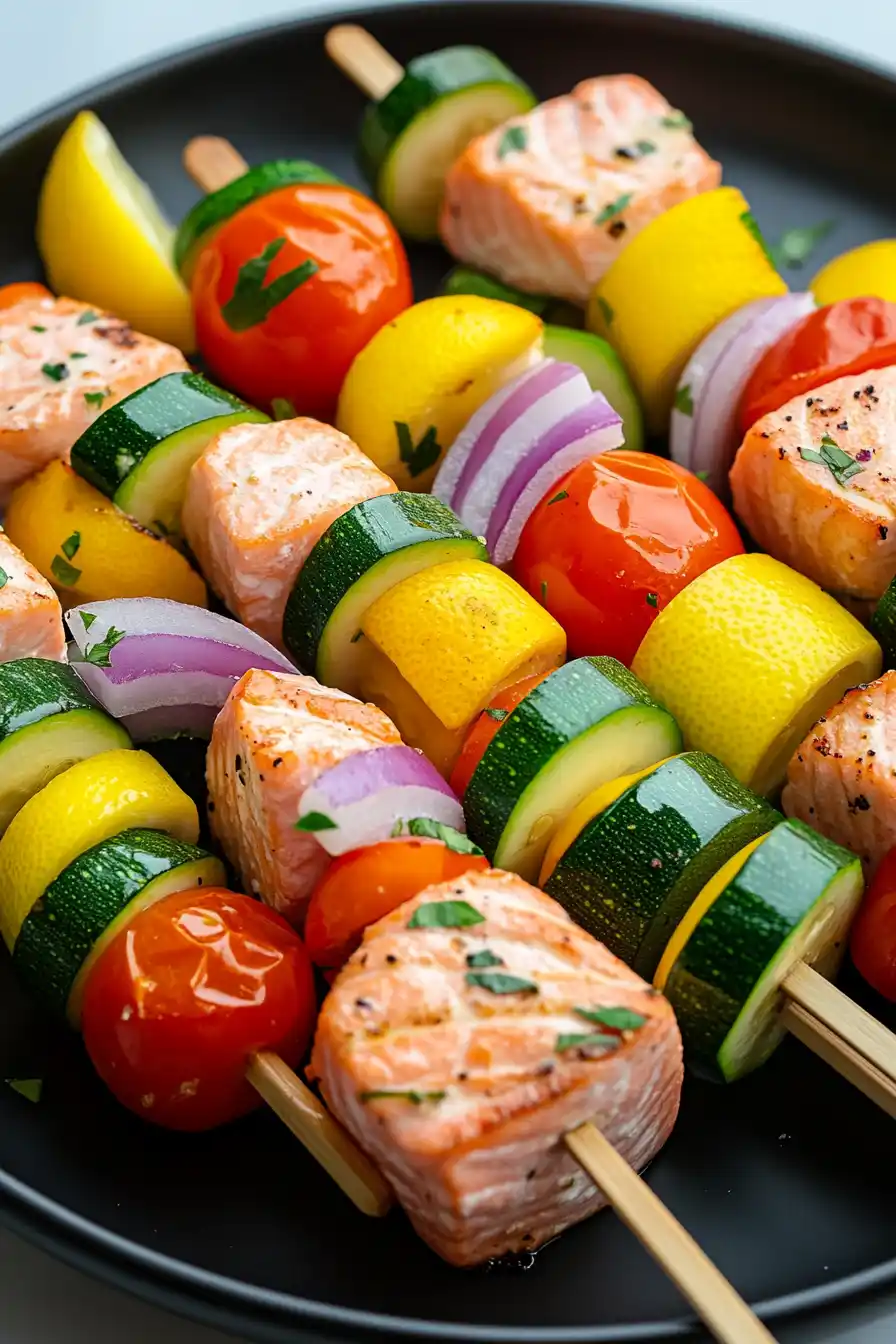 Healthy Mediterranean Grilled Salmon Kabobs