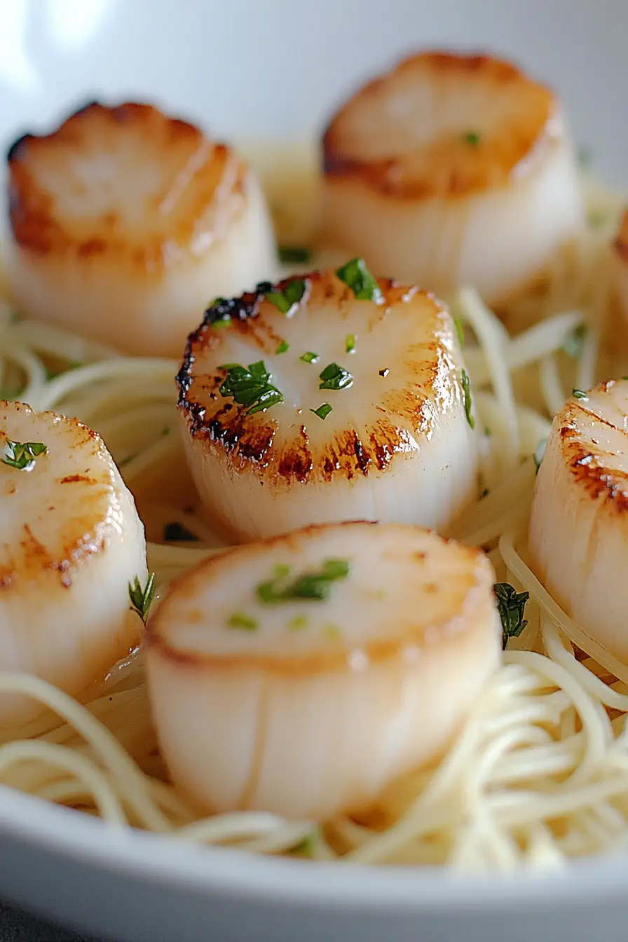 Elegant Pan Seared Scallops with Angel Hair Pasta