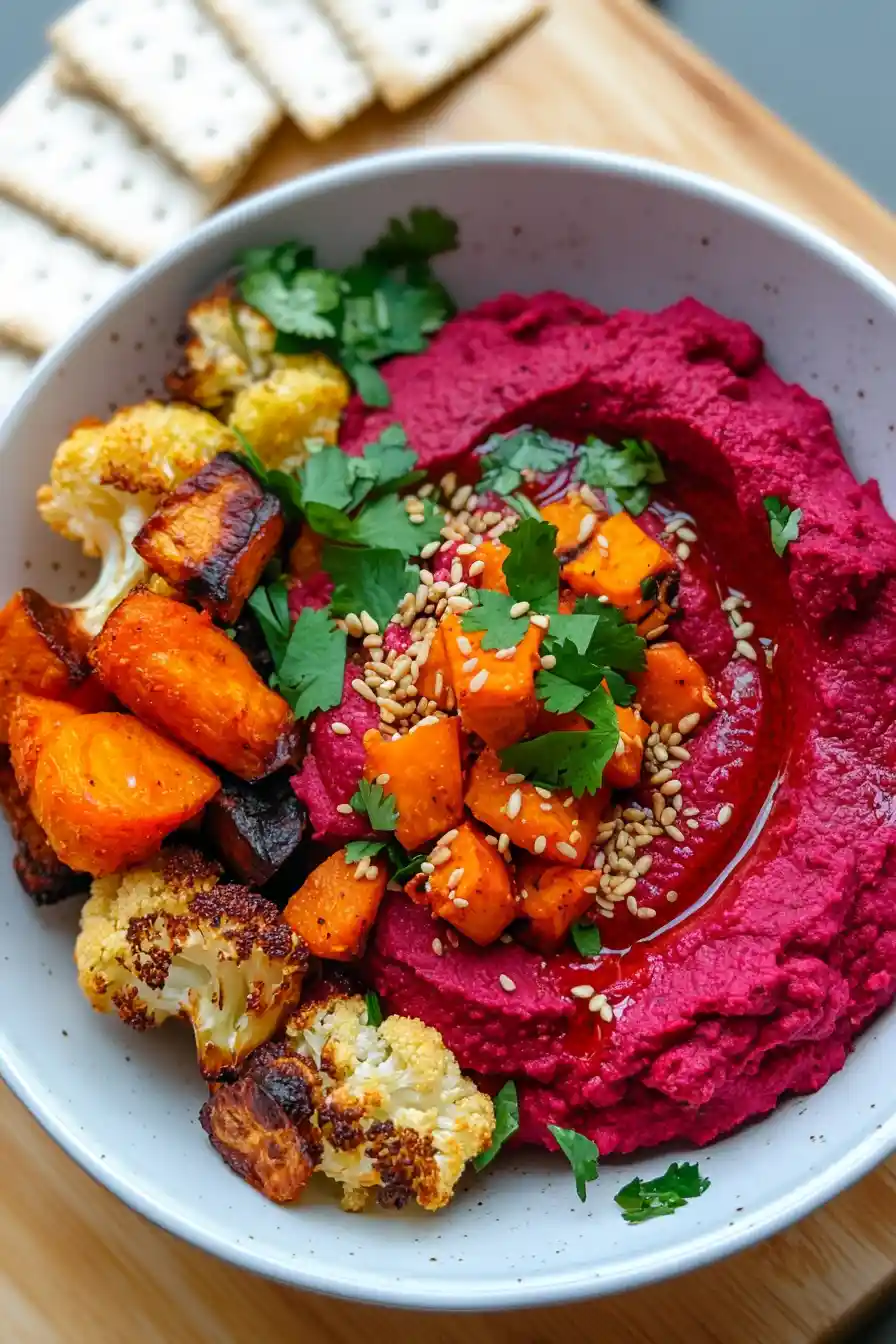 Delicious Beet Hummus Veggie Bowl