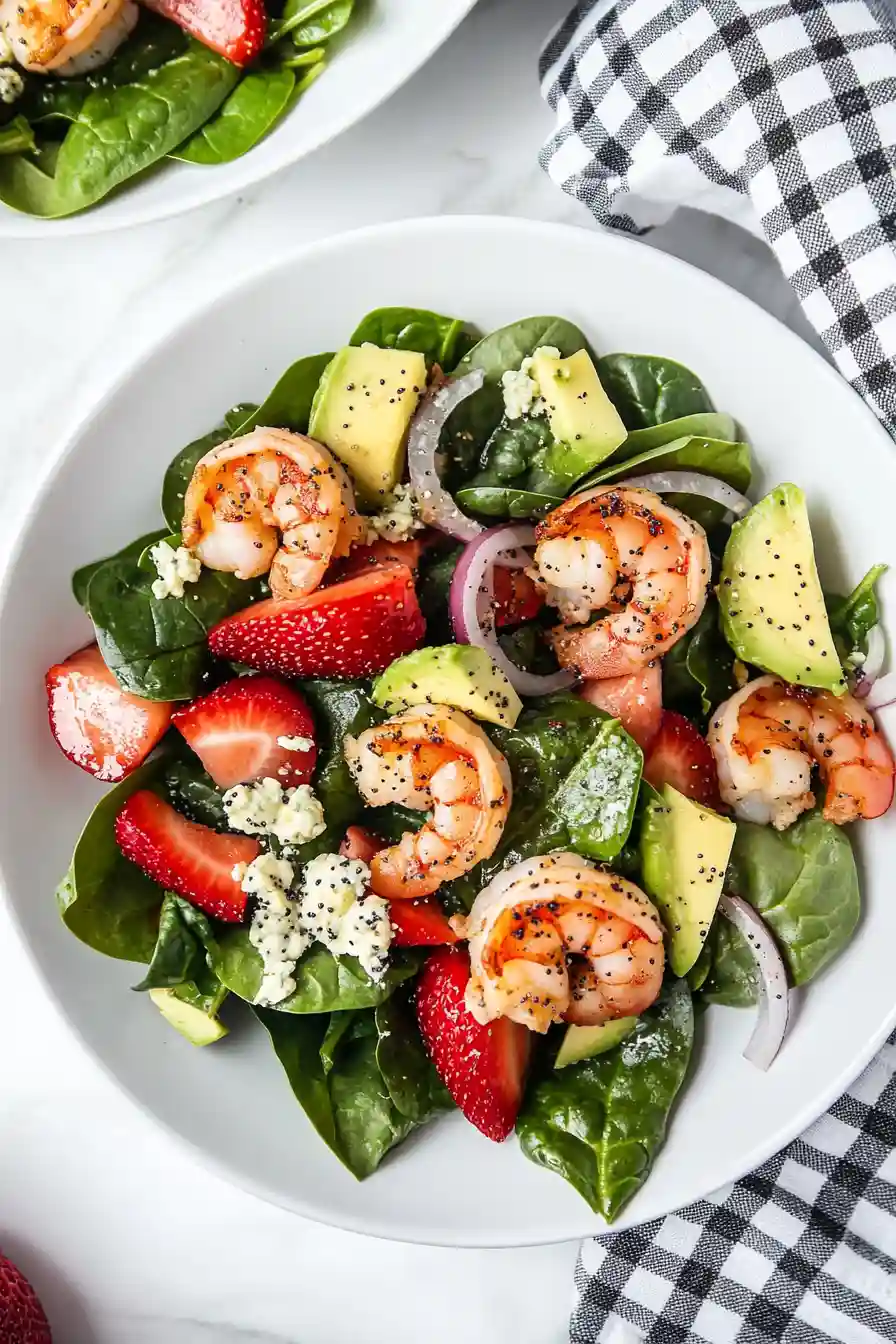 Juicy Strawberry Spinach Salad with Shrimp