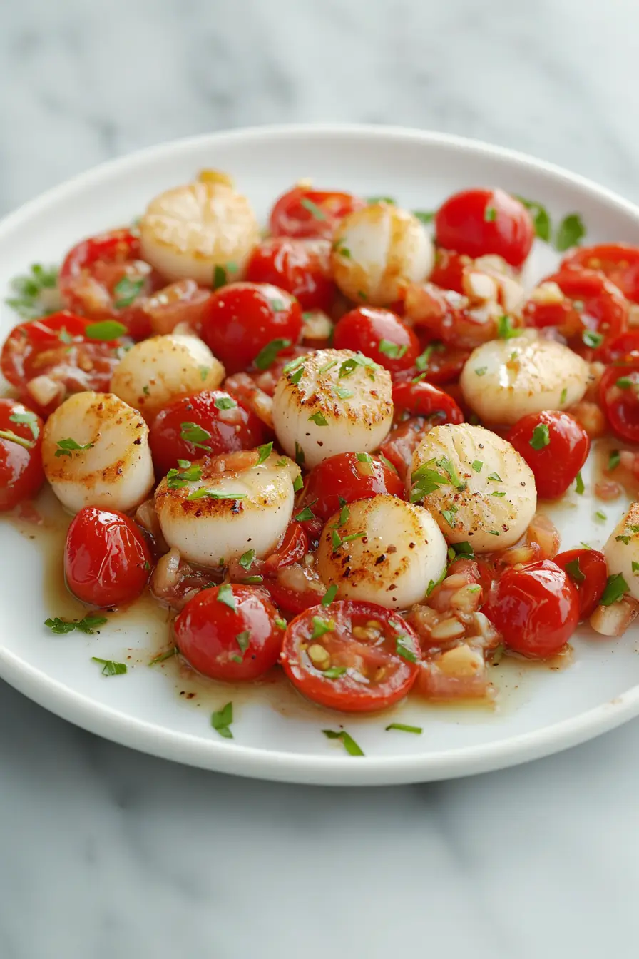 Healthy Seared Scallops with Jammy Cherry Tomatoes