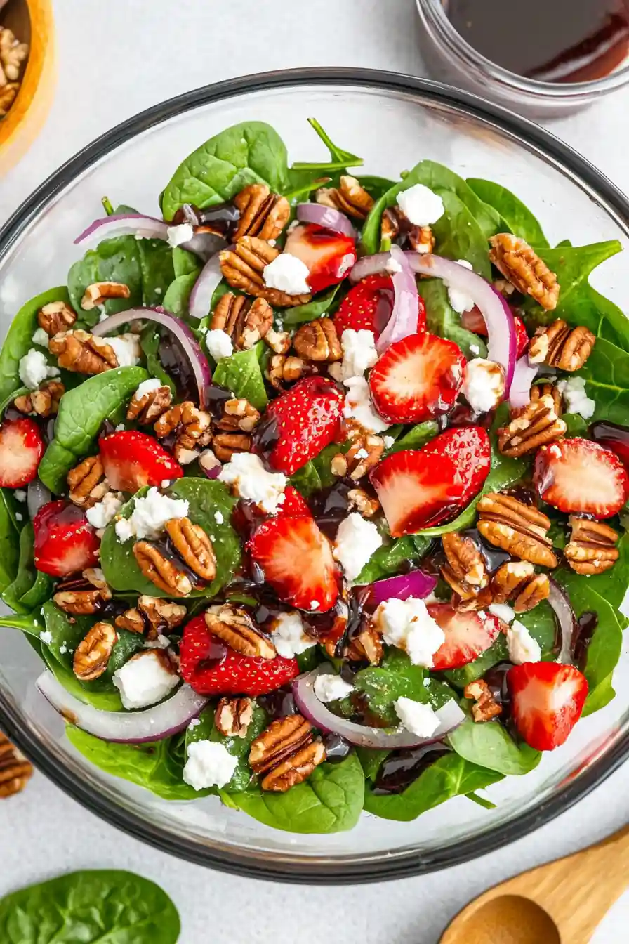 Fresh Strawberry Spinach Salad with Candied Pecans