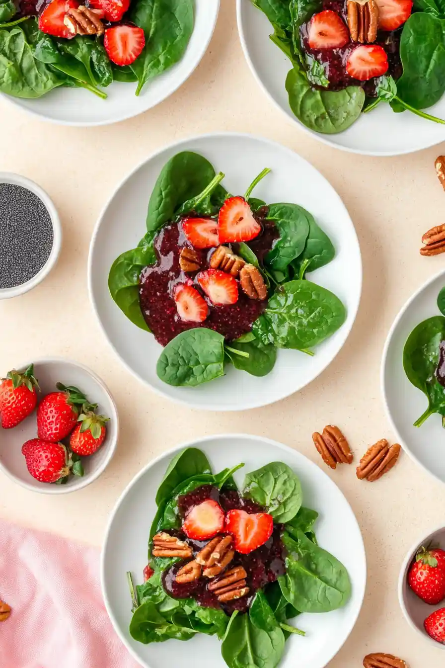 Fresh Strawberry Spinach Salad with Red Wine Vinegar
