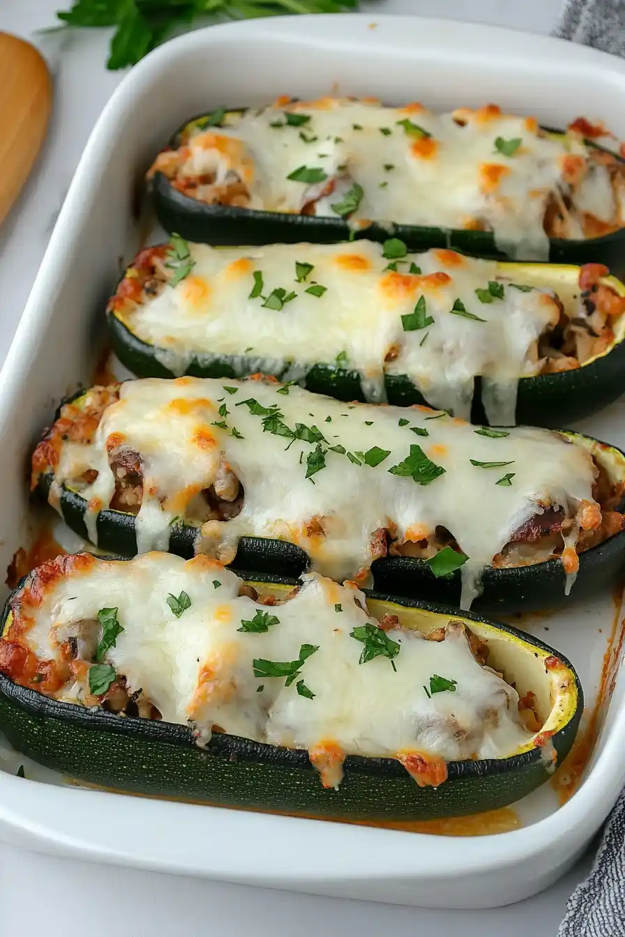 Low Calorie Mushroom Stuffed Zucchini Boats
