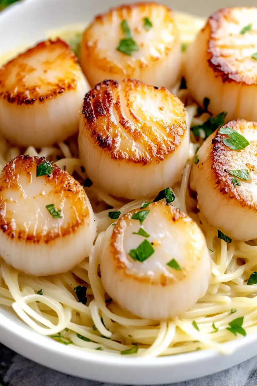 Elegant Pan Seared Scallops with Angel Hair Pasta